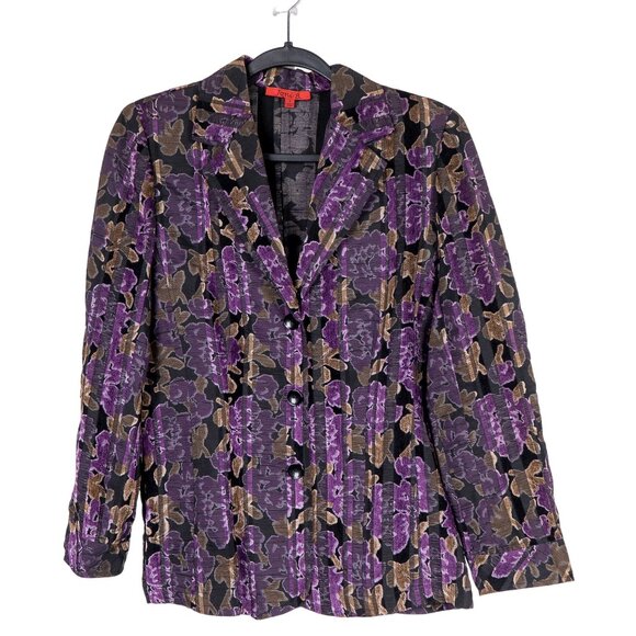 Joni B Jackets & Blazers - Joni B Blazer S Womens Floral Purple Black 3 Buttons Collared Velour Stripes